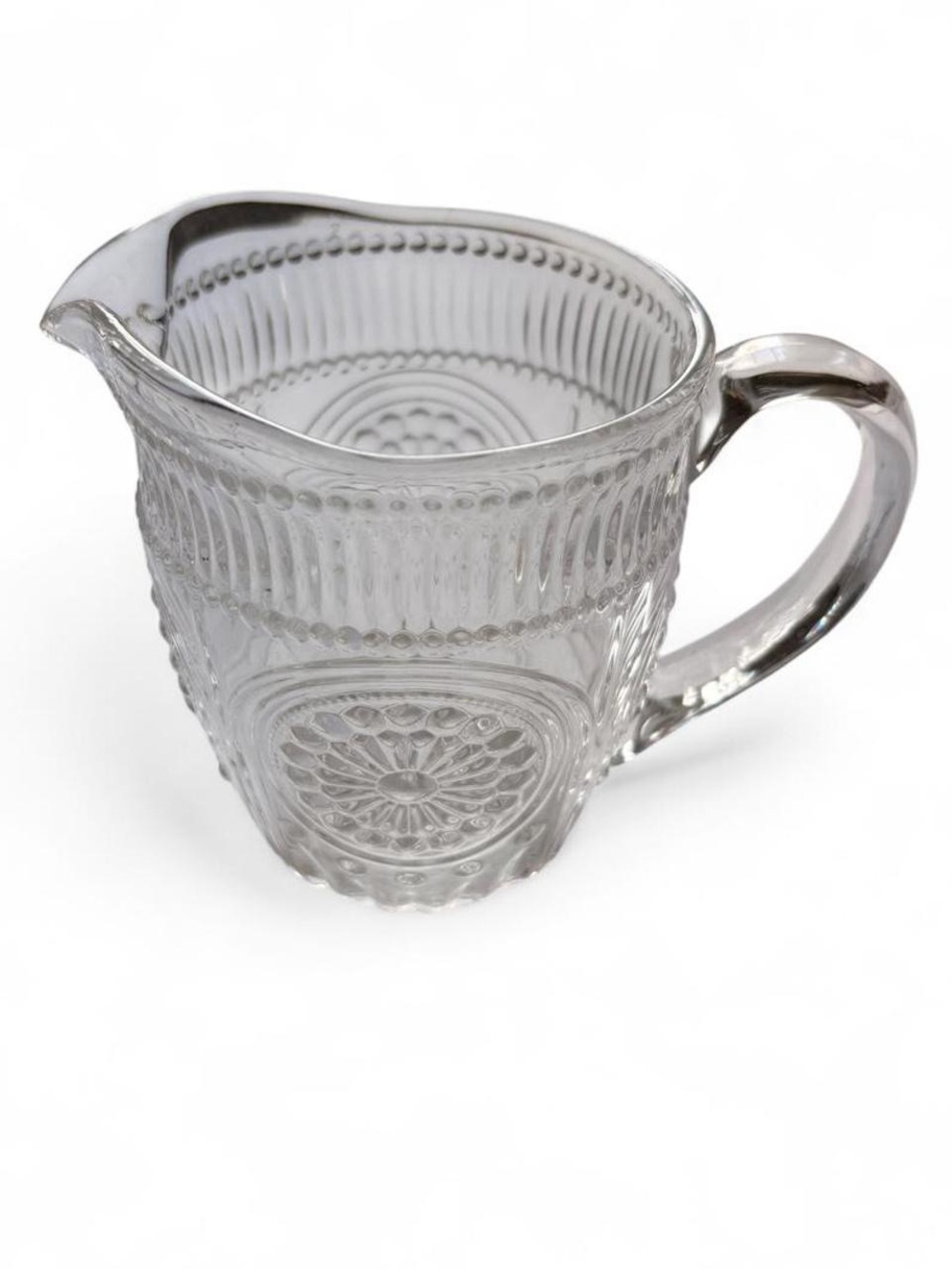 Mini Glass Pitcher or. Creamer Embossed Daisy Pattern Pioneer Woman Adeline